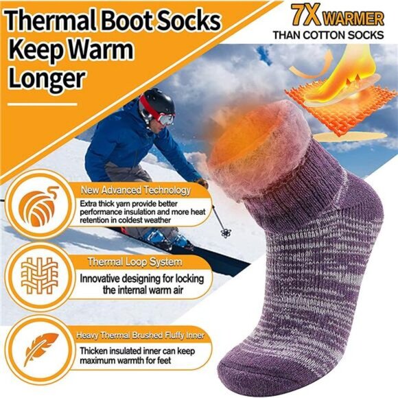 3 Pairs Unisex Warm Thermal Socks Winter Insulated Socks for Cold Weather - Picture 2 of 6